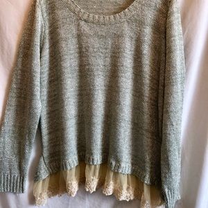 Heather green sweater with lace bottom